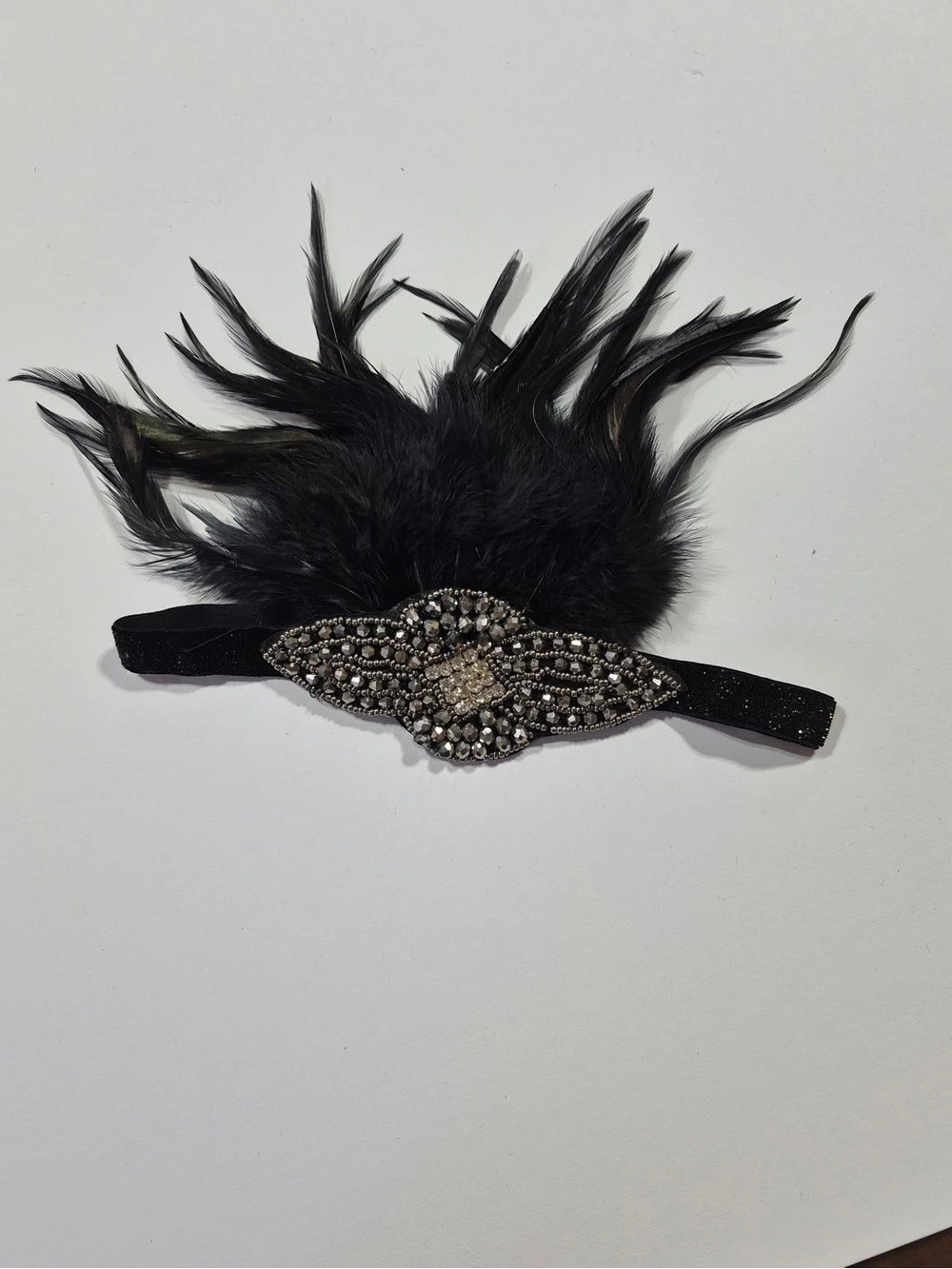 Feather Embellished Hair Accessory Black & Gold Like New